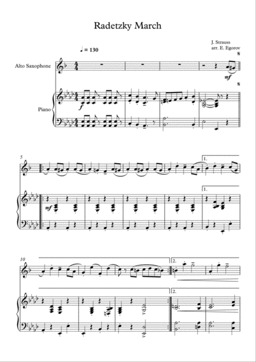 Radetzky March, Johann Strauss Sr., For Alto Saxophone & Piano Alto Saxophone scores gallery preview page 1