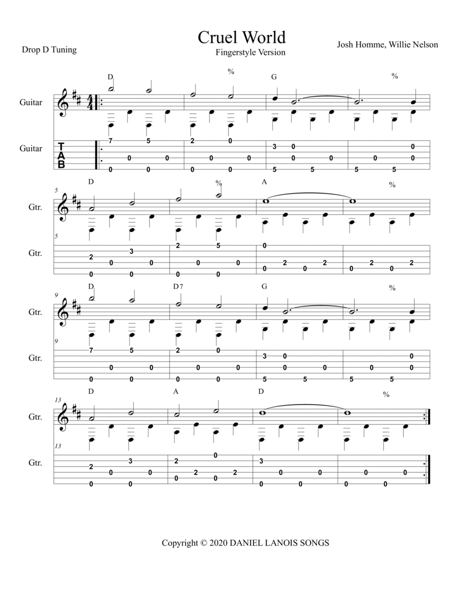 Cruel World Guitar Tablature scores gallery preview page 1