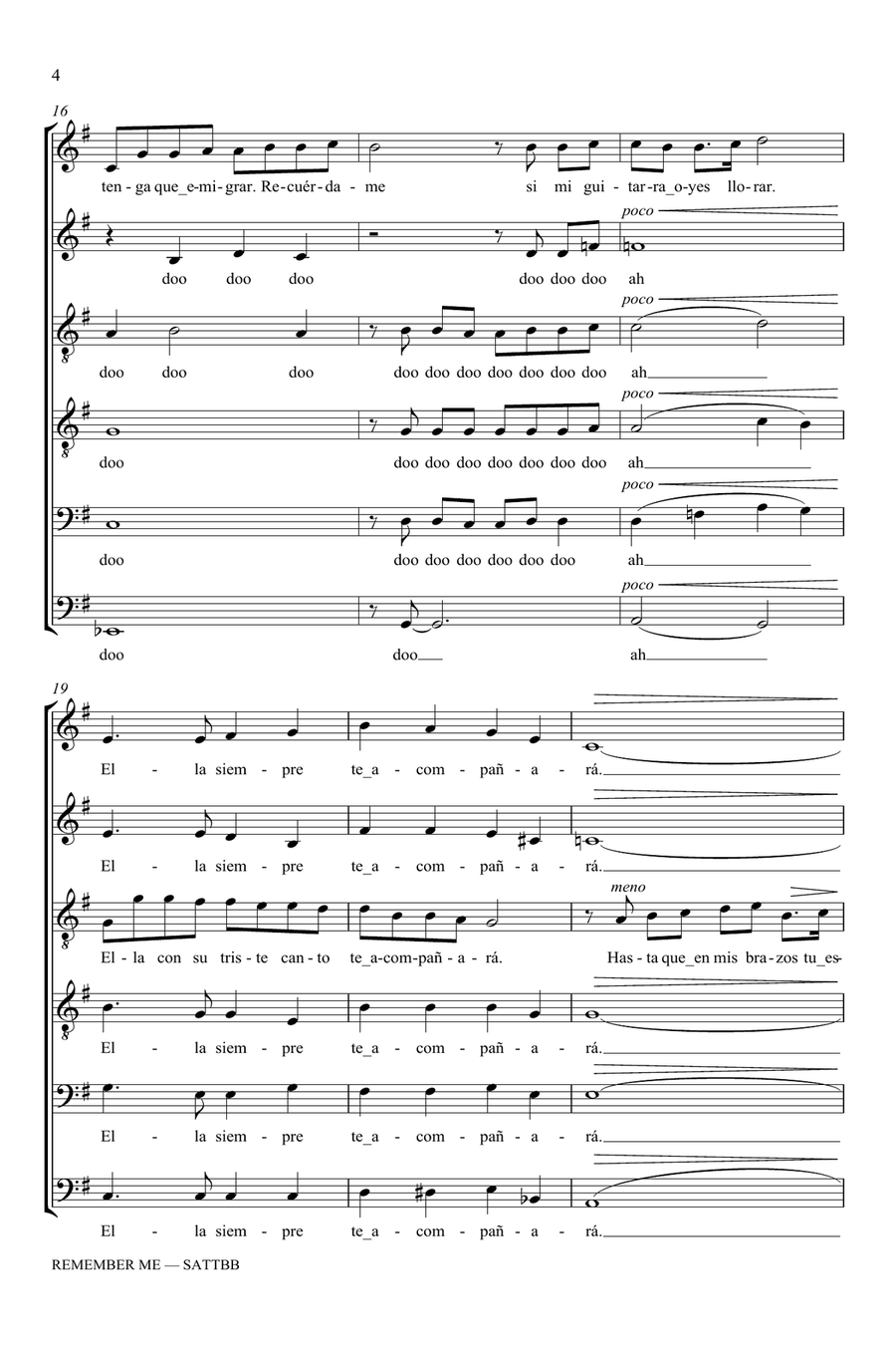 Remember Me (Ernesto de la Cruz) (from Coco) (arr. Jim Clements) 4-Part scores gallery preview page 4