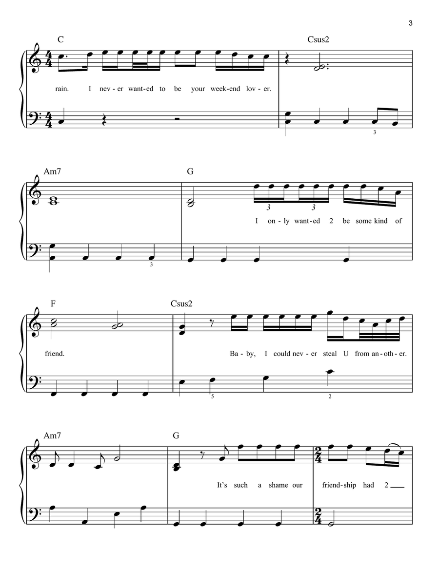 Purple Rain Easy Piano scores gallery preview page 3