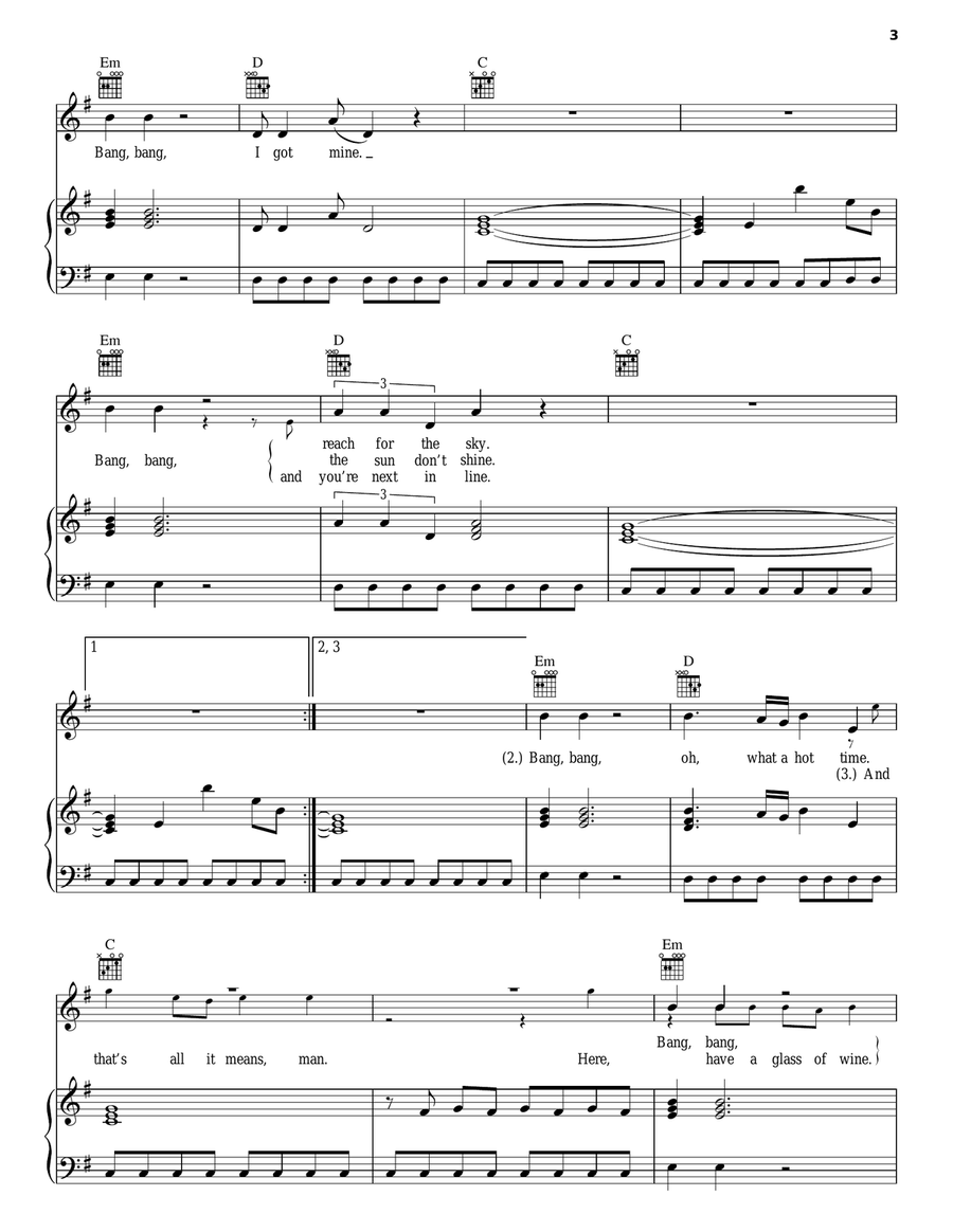 Bang Bang Bang Bang Piano, Vocal, Guitar scores gallery preview page 3
