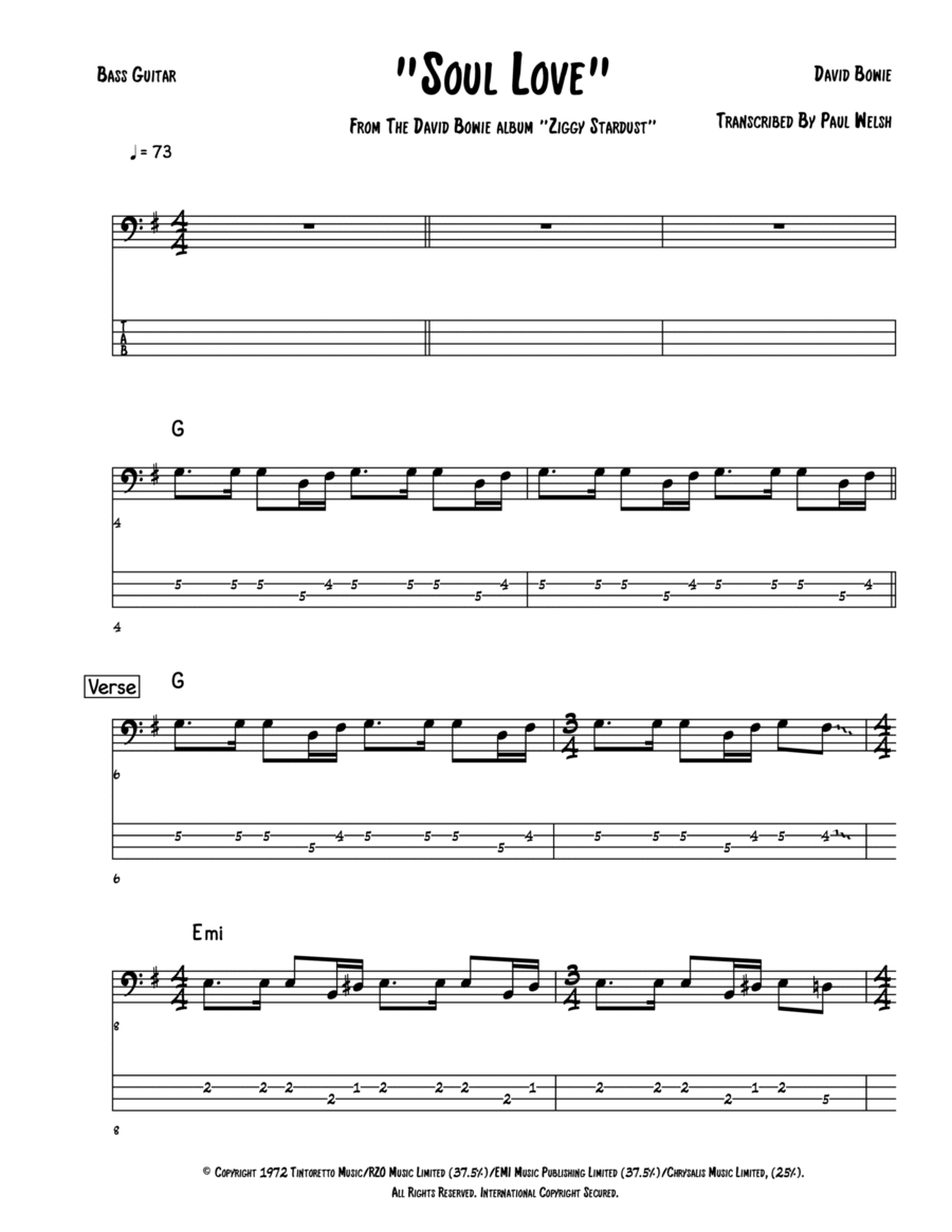Soul Love Bass Guitar scores gallery preview page 1