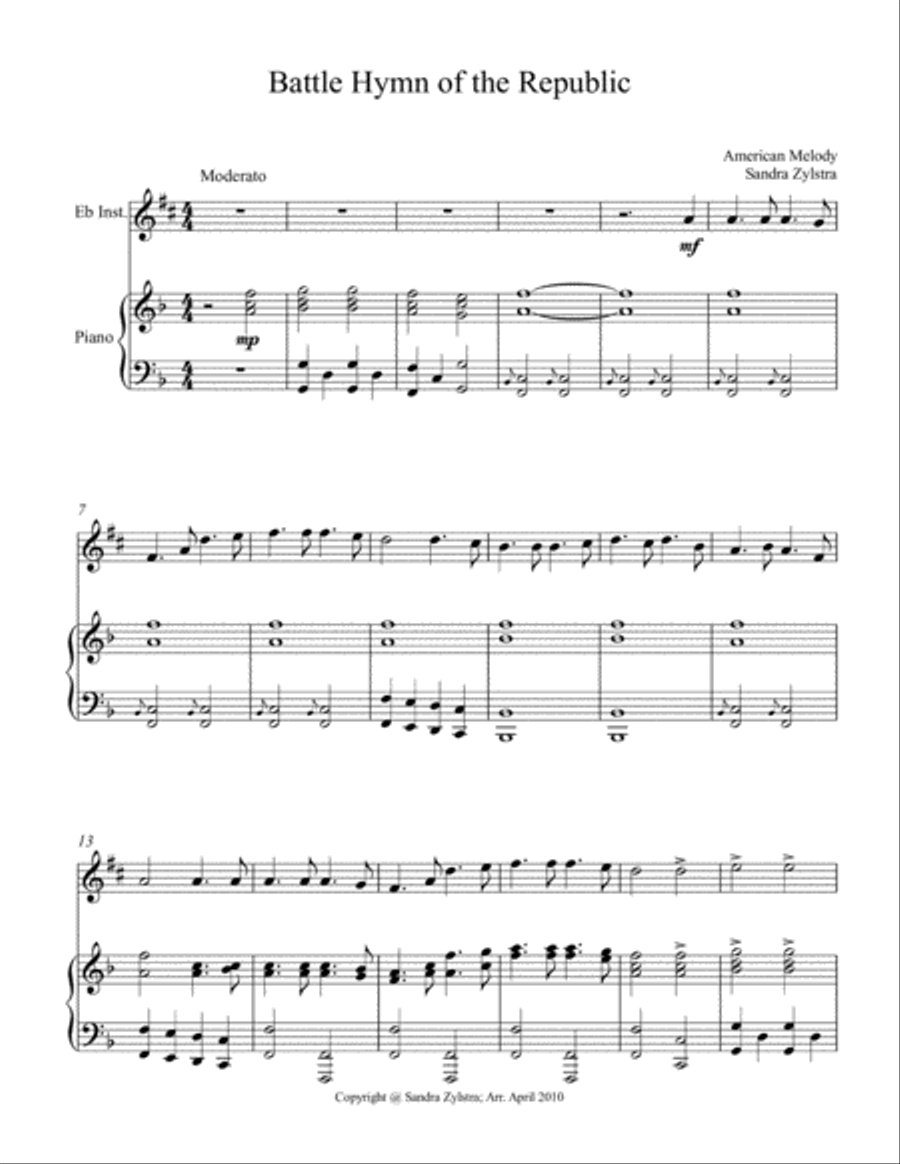 Battle Hymn of the Republic (treble Eb instrument solo) Alto Saxophone scores gallery preview page 2
