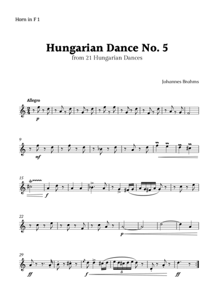 Hungarian Dance No. 5 by Brahms for Horn in F Trio image number null