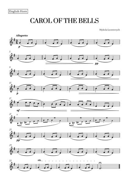 Carol of the Bells (Very Easy/Beginner) - A minor (for English Horn) image number null