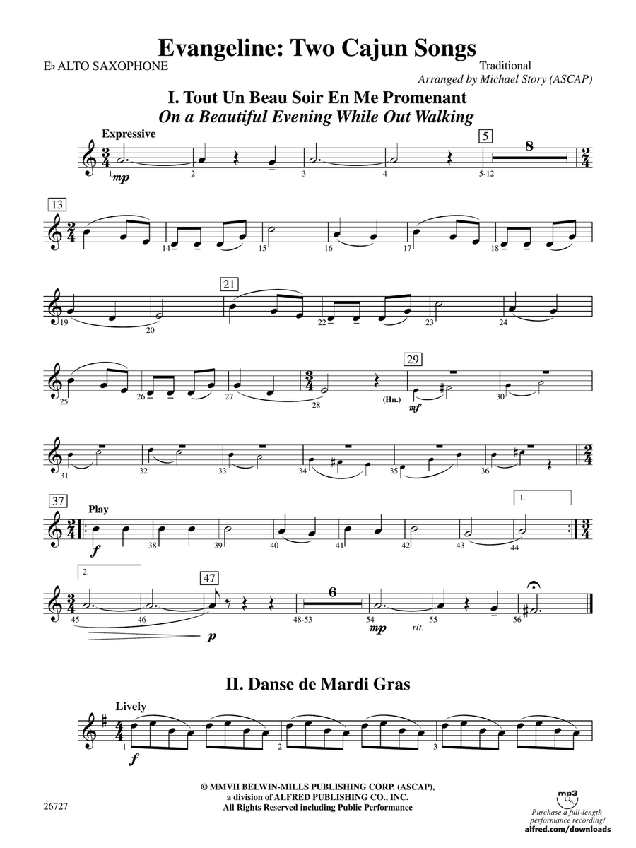 Evangeline: Two Cajun Songs: E-flat Alto Saxophone