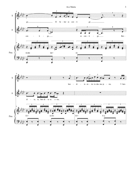 Ave Maria (Spanish Lyrics - for 2-part choir - (SA) - Medium Key - Piano) image number null