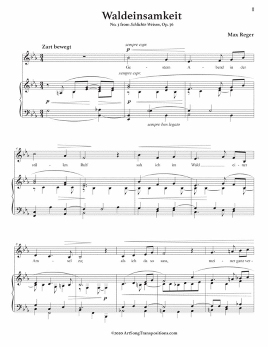 REGER: Waldeinsamkeit, Op. 76 no. 3 (transposed to E-flat major)