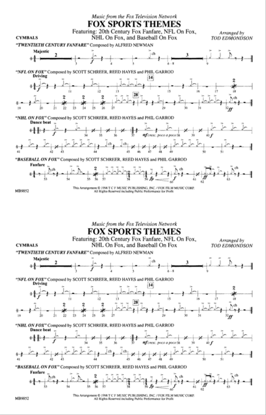 Fox Sports Themes: Cymbals Marching Band scores gallery preview page 1