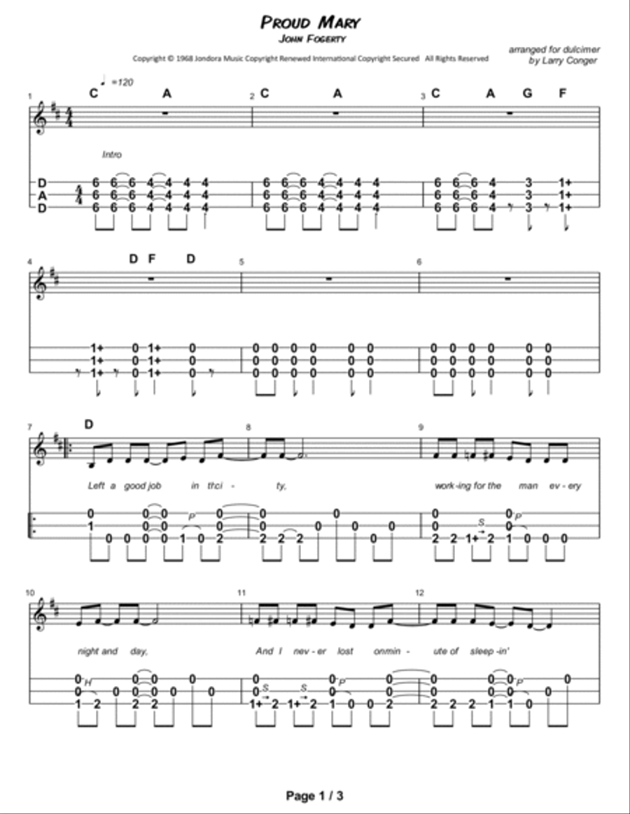 Proud Mary Dulcimer scores gallery preview page 2