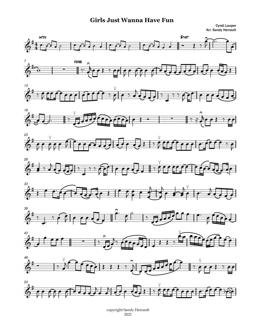 Girls Just Want To Have Fun Violin Solo scores gallery preview page 1