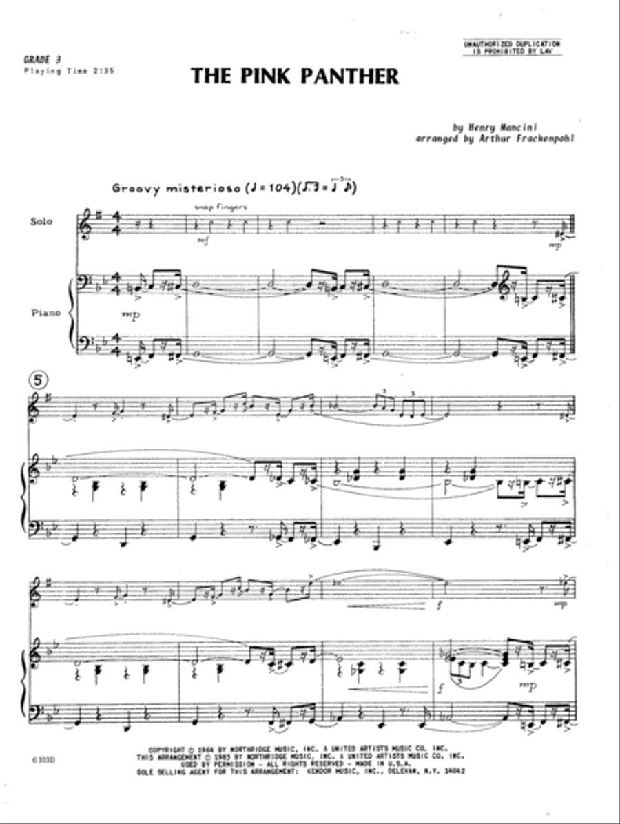 Pink panther alto cheap sax sheet music