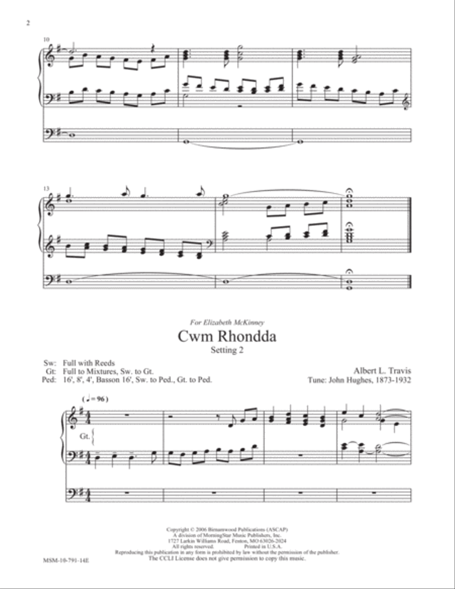 CWM Rhondda (2 settings) Organ scores gallery preview page 2