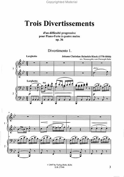 Trois Divertissements op. 36 -d'une difficulté progressive pour Pianoforte à quatre mains-