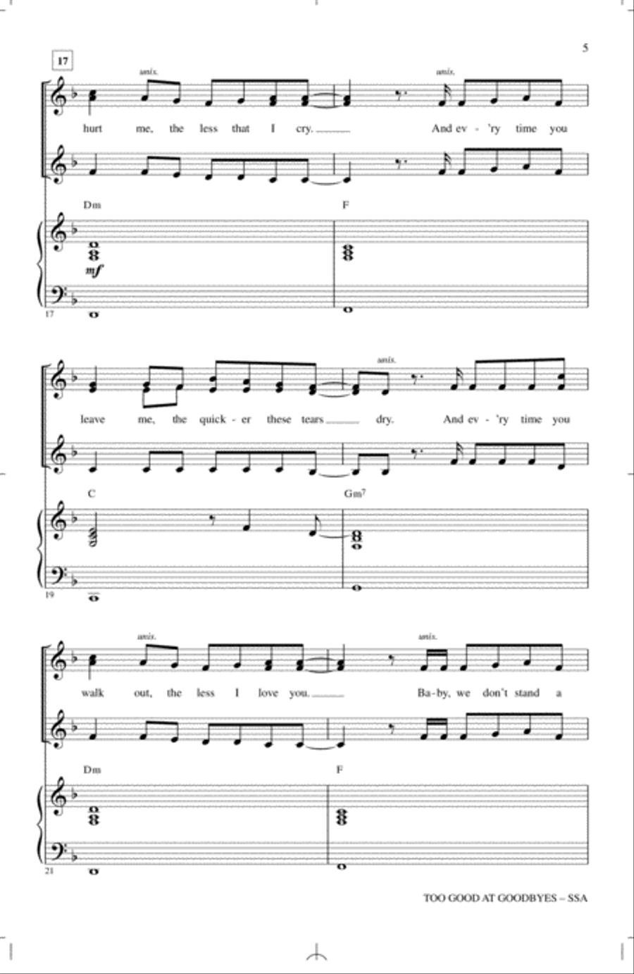 Too Good At Goodbyes SSA scores gallery preview page 4