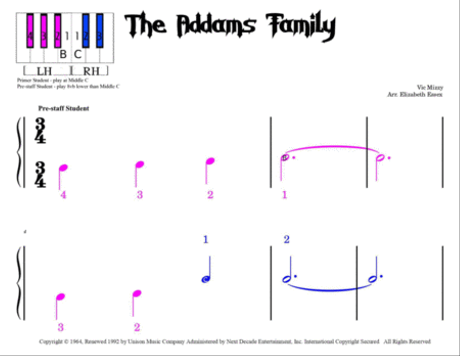 Addams Family Theme Easy Piano scores gallery preview page 2