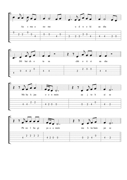 Dil hai chota sa sheet music and guitar tabs for beginner guitar players﻿ image number null