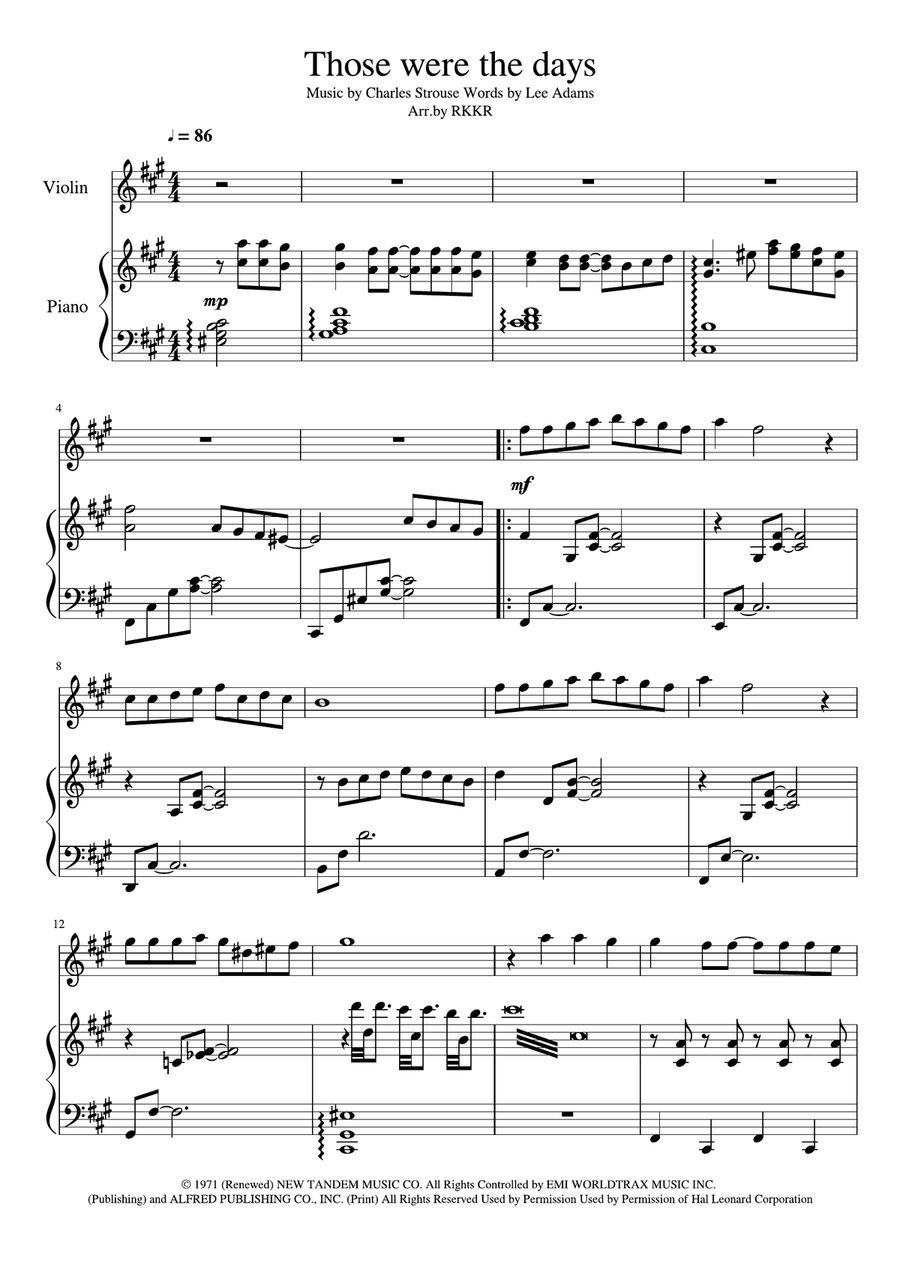 Those Were The Days Violin Solo scores gallery preview page 1