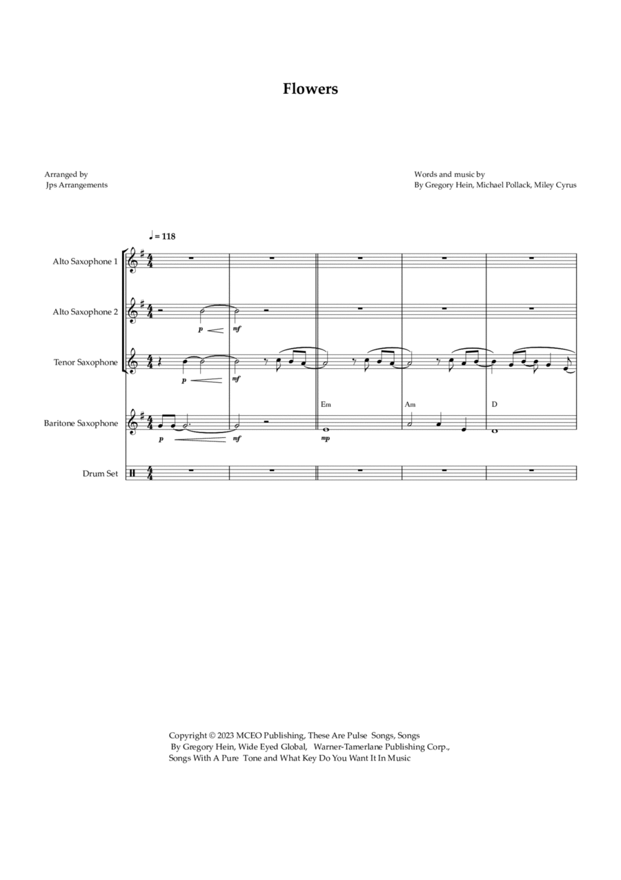 Flowers Saxophone Quartet scores gallery preview page 1