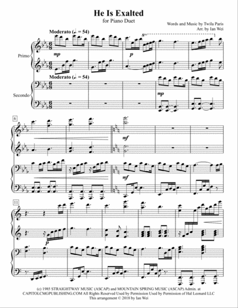 He Is Exalted He Is Exalted 1 Piano, 4-Hands scores gallery preview page 1