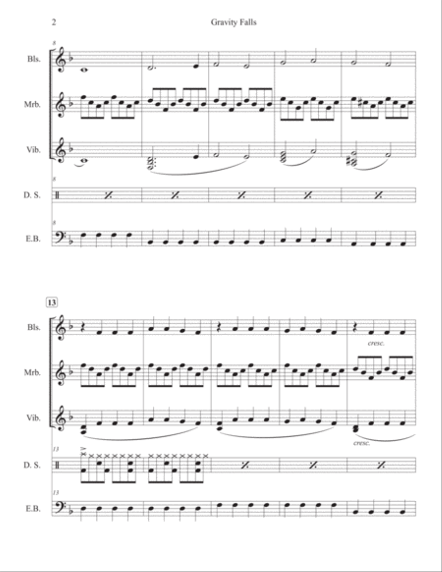 Gravity Falls (main Theme) Percussion Ensemble scores gallery preview page 2