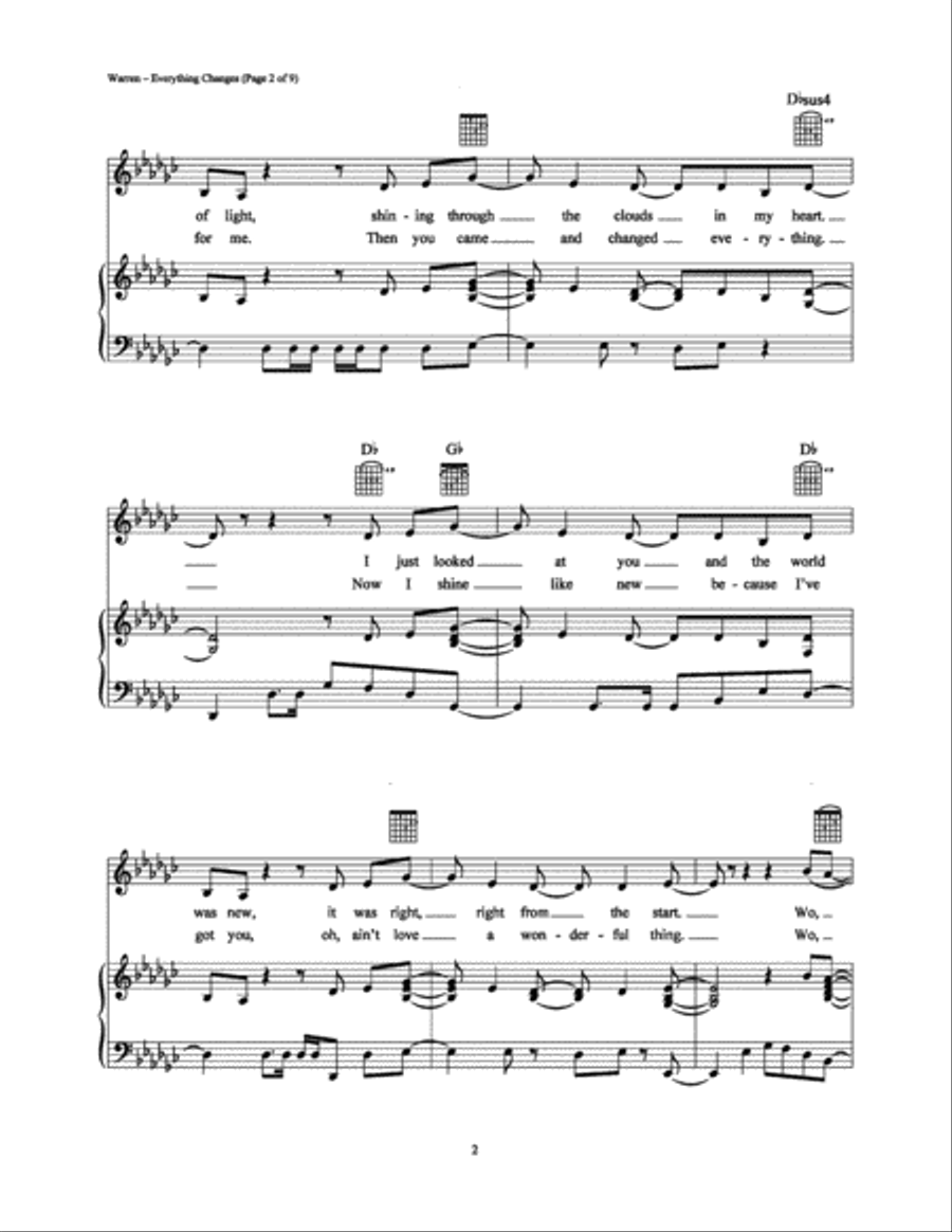 Everything Changes Piano, Vocal, Guitar scores gallery preview page 2