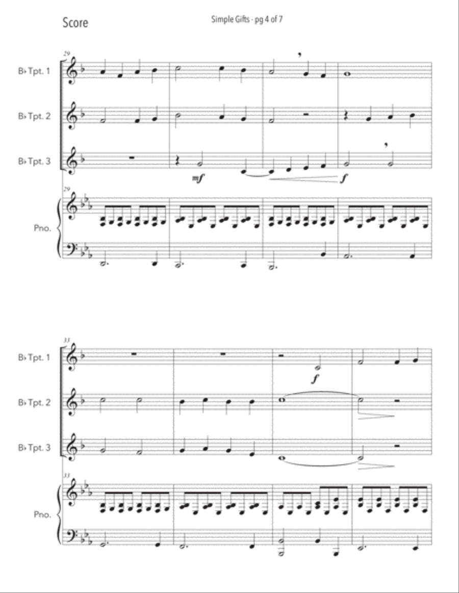 Simple Gifts - Trumpet Trio with Piano Accompaniment Trumpet Trio scores gallery preview page 5