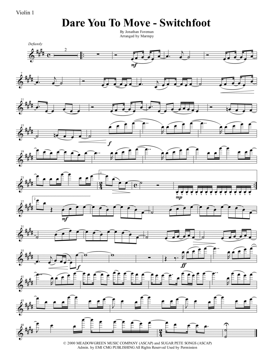 Dare You To Move String Quartet scores gallery preview page 1