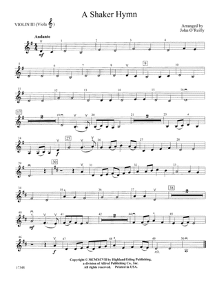 Book cover for A Shaker Hymn: 3rd Violin (Viola [TC])