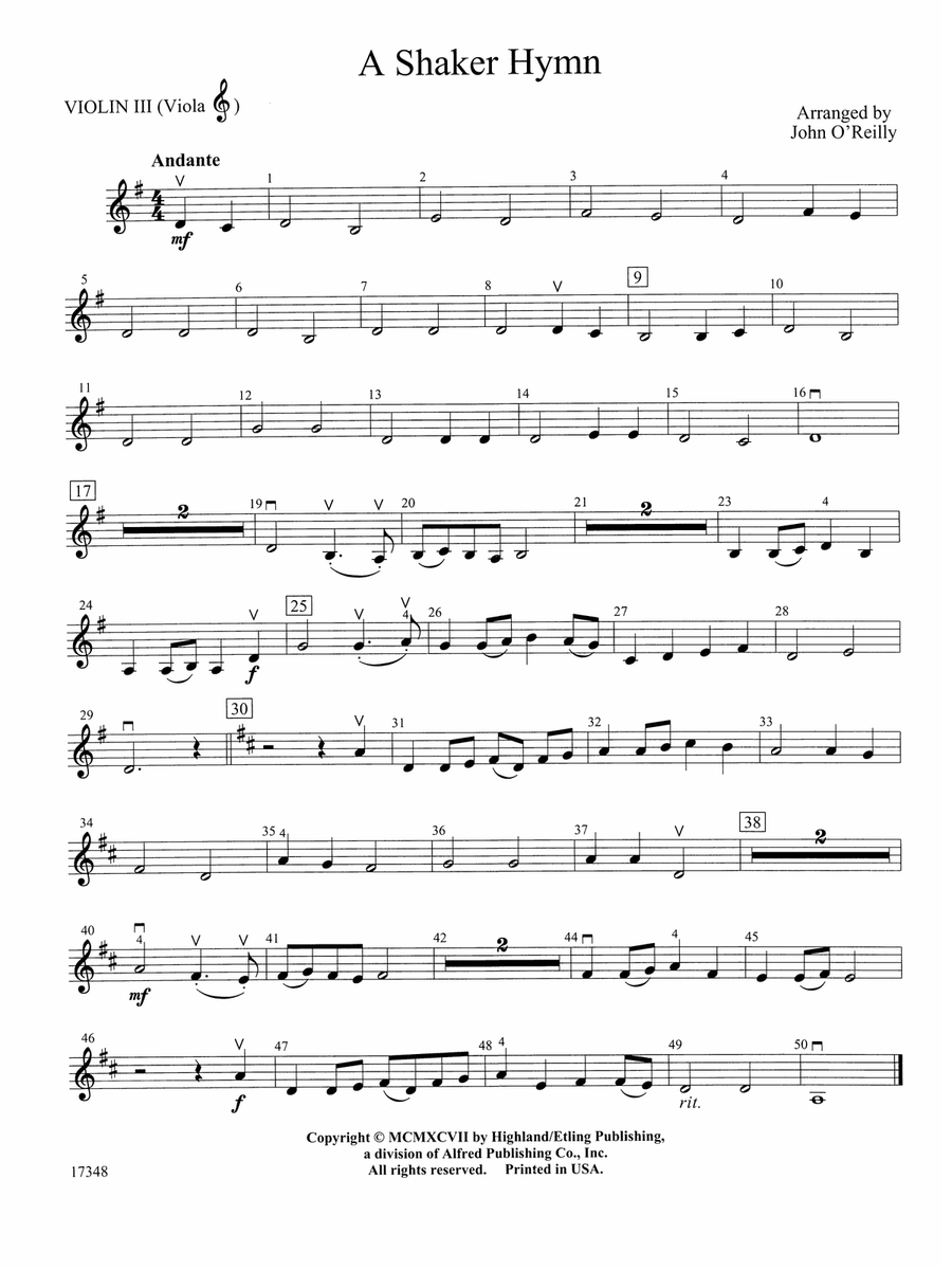 A Shaker Hymn: 3rd Violin (Viola [TC])