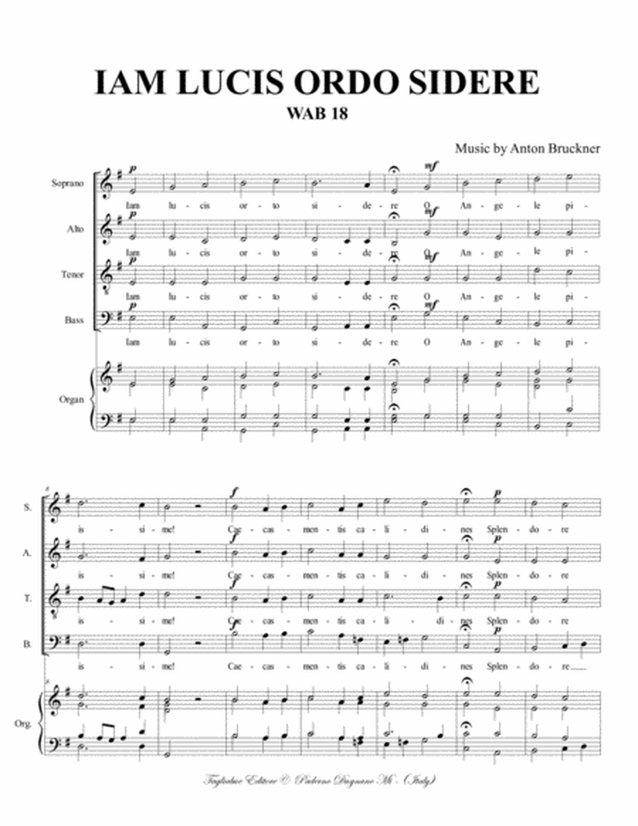 IAM LUCIS ORDO SIDERE - WAB 18 - A. Bruckner - For SATB And Organ image number null
