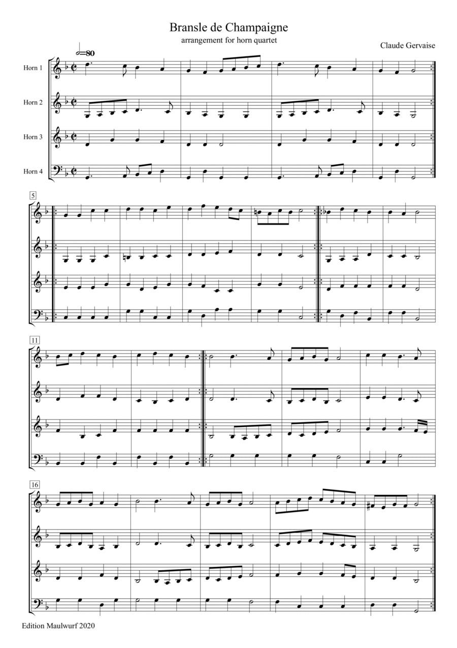 Bransle de Champagne Bransle de Champagne Brass Quartet scores gallery preview page 1