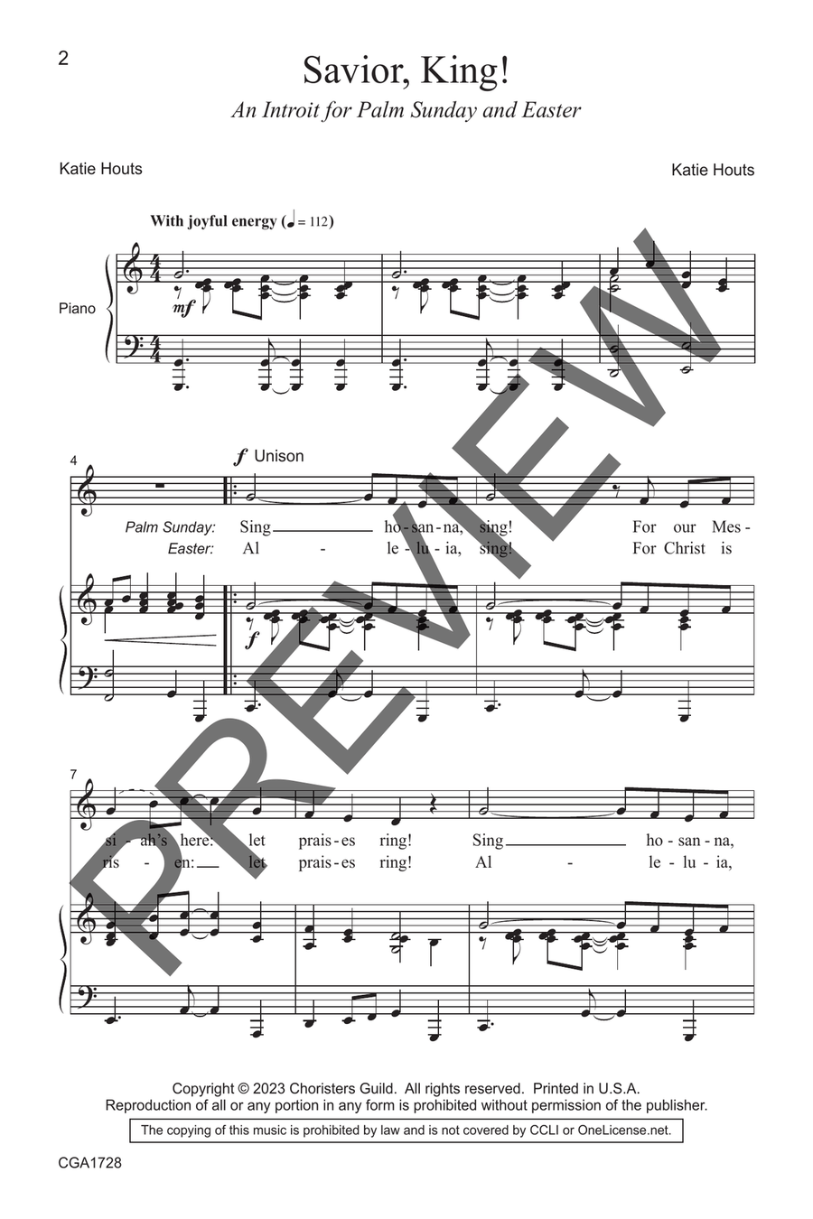 Savior, King!: An Introit for Palm Sunday & Easter (Unison) Unison Choir scores gallery preview page 2