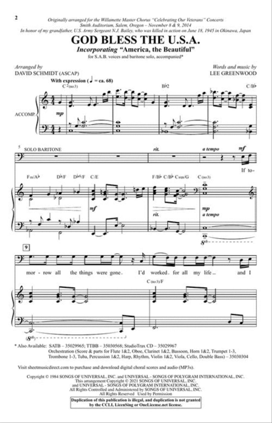 God Bless the U.S.A. 3-Part scores gallery preview page 3