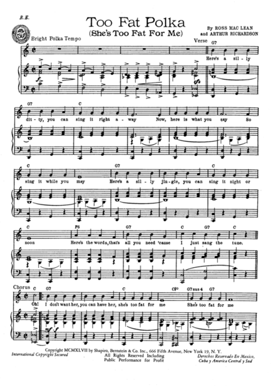 Too Fat Polka (She's Too Fat For Me) Voice scores gallery preview page 2