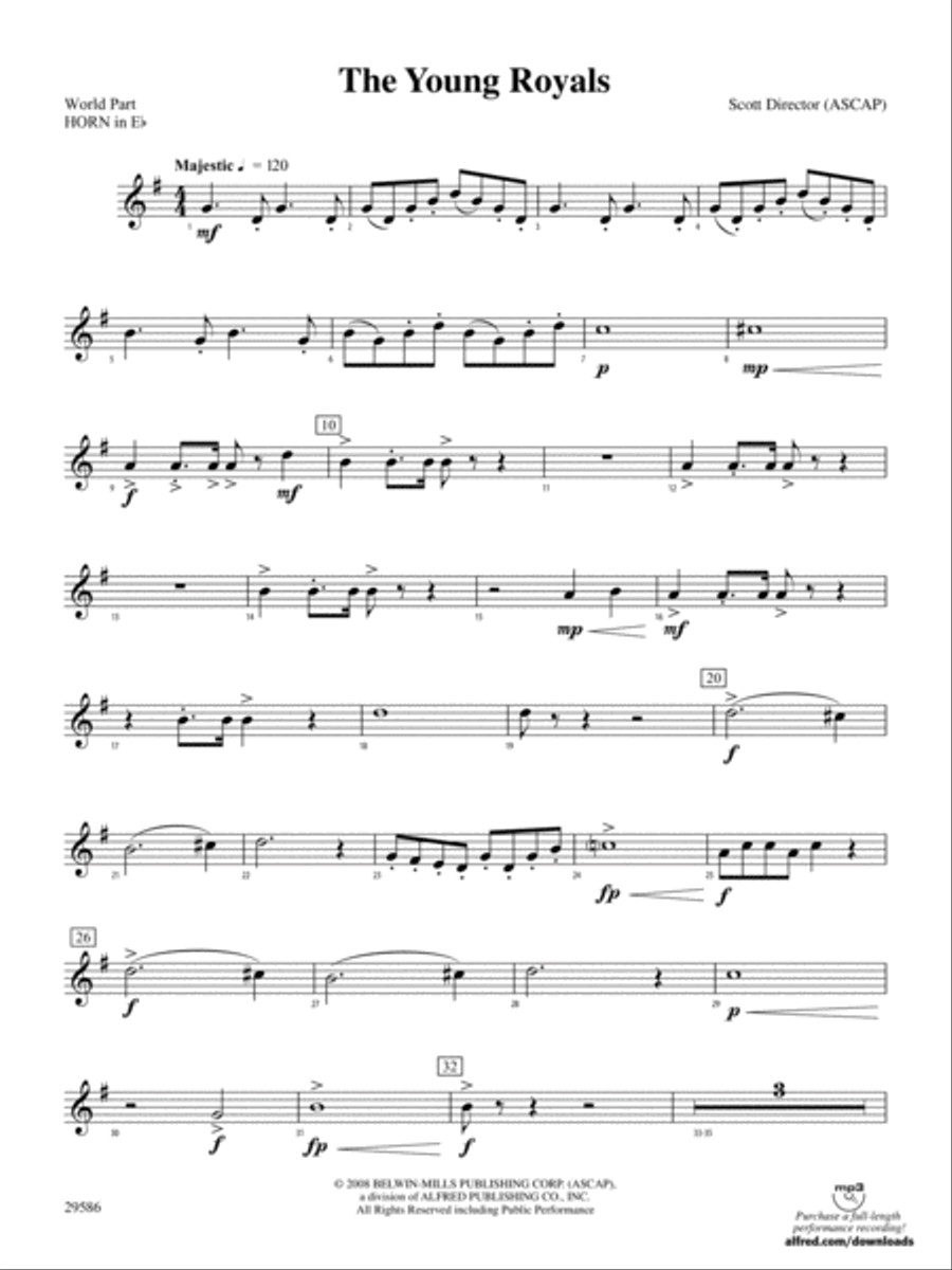 The Young Royals: (World Part) 1st Horn in E-flat Concert Band scores gallery preview page 1