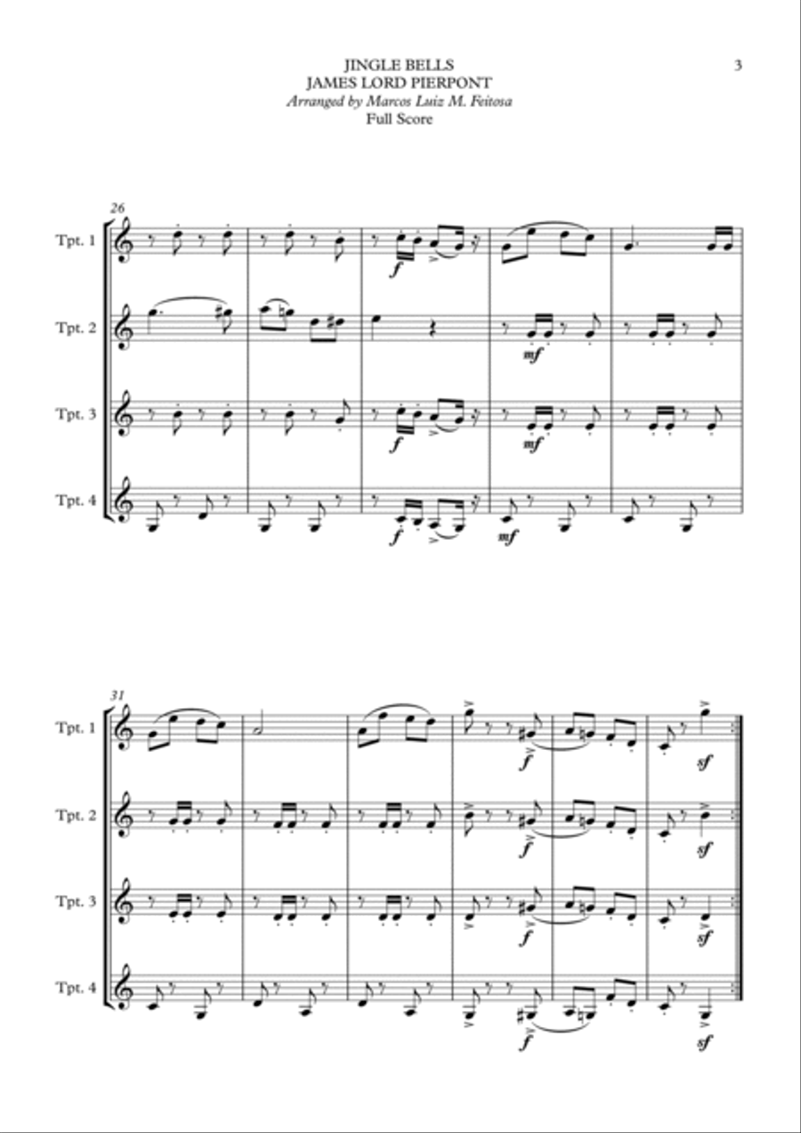 Jingle Bells - Trumpet Quartet Brass Ensemble scores gallery preview page 5