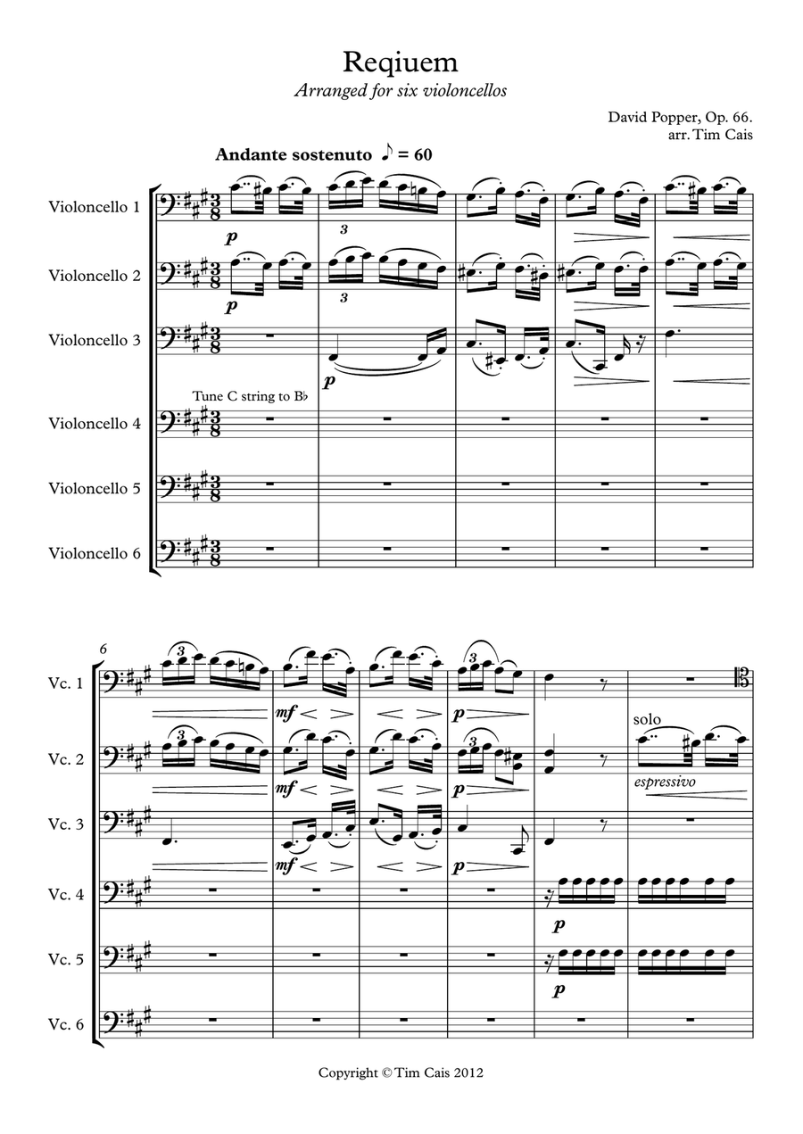 Popper: Requiem, Op. 66 - Cello Sextet String Orchestra scores gallery preview page 2