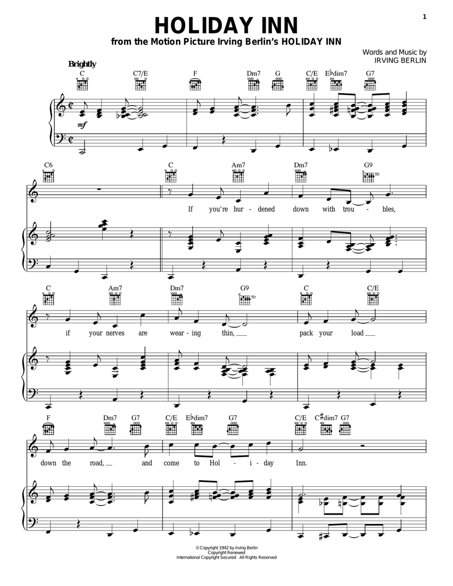 Holiday Inn Piano, Vocal, Guitar scores gallery preview page 1