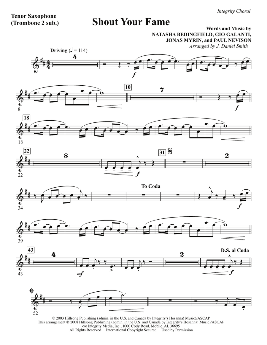 Shout Your Fame - Tenor Sax (sub. Tbn 2)