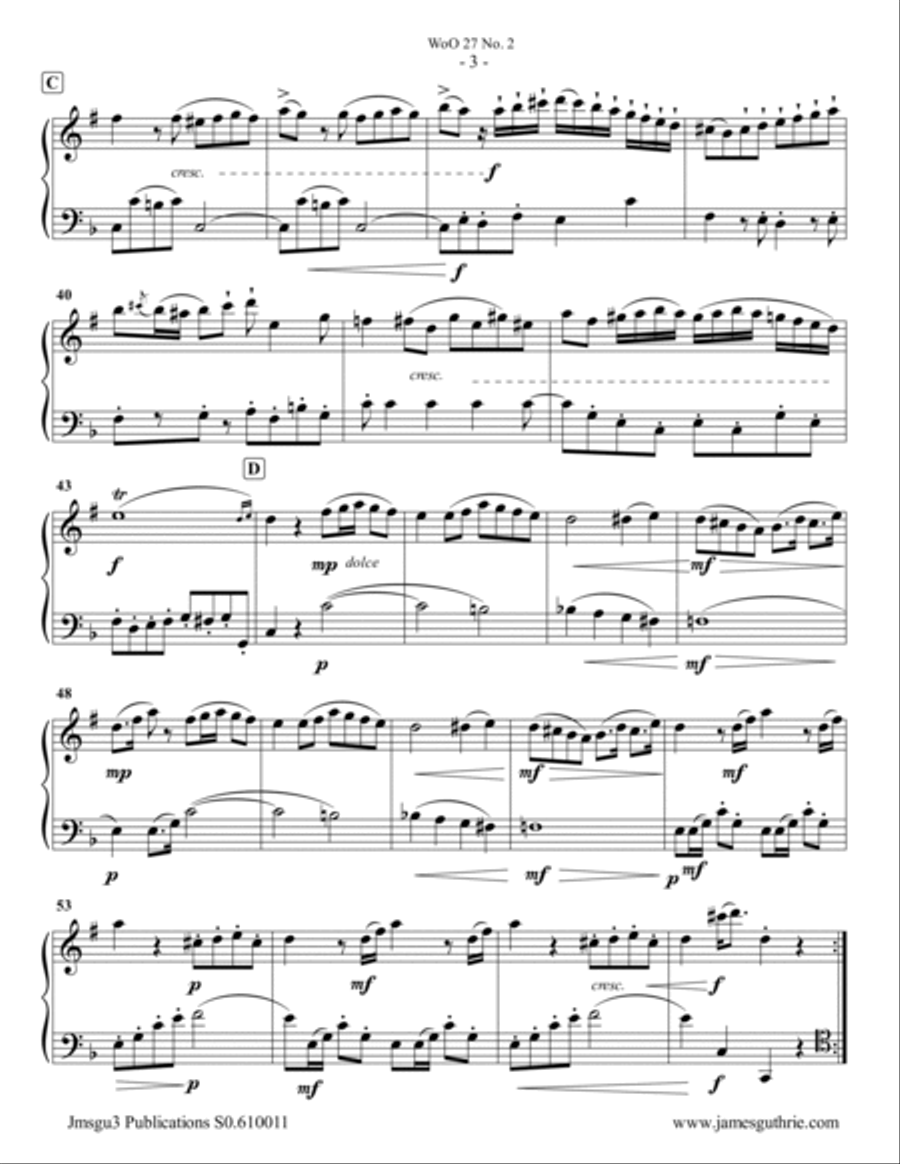 Beethoven: Duet WoO 27 No. 2 for Tenor Sax & Cello Tenor Saxophone scores gallery preview page 3