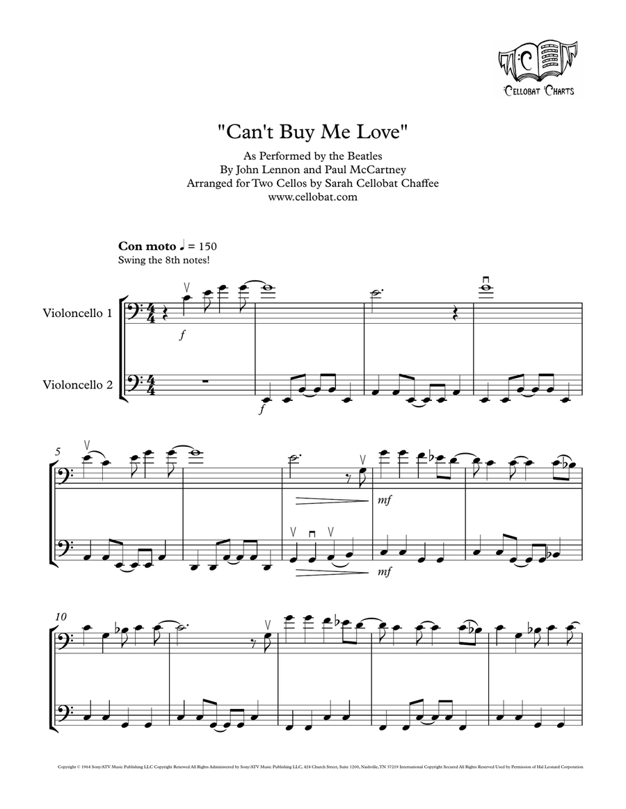 Can't Buy Me Love String Duet scores gallery preview page 1