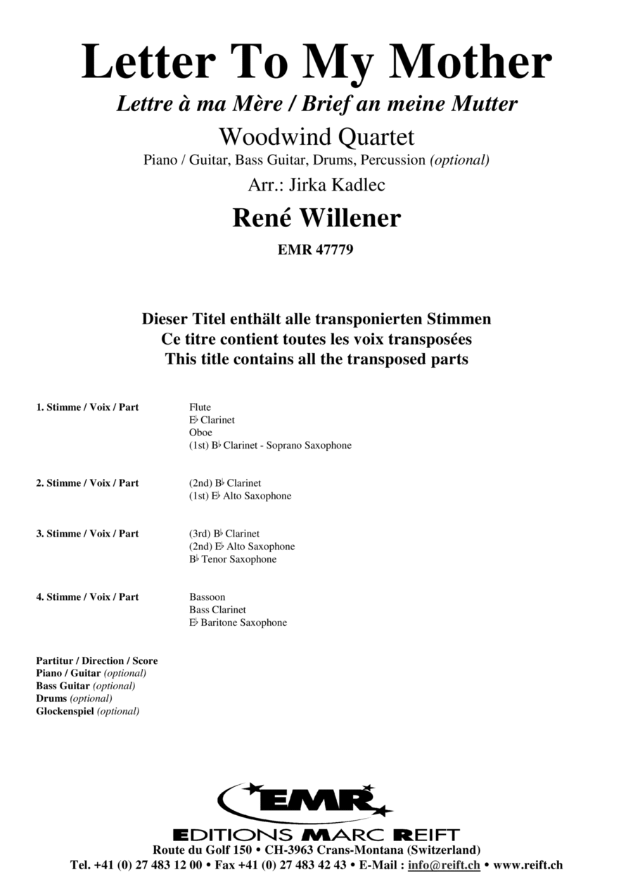 Letter To My Mother Woodwind Quartet scores gallery preview page 1