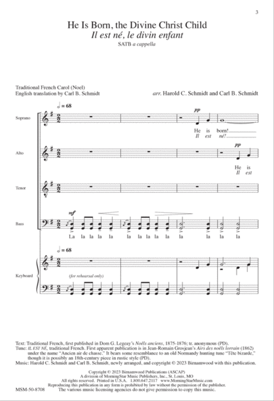 He Is Born, the Divine Christ Child 4-Part scores gallery preview page 3