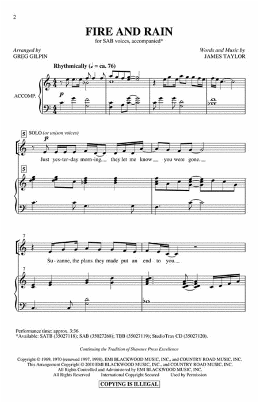 Fire and Rain 3-Part scores gallery preview page 2
