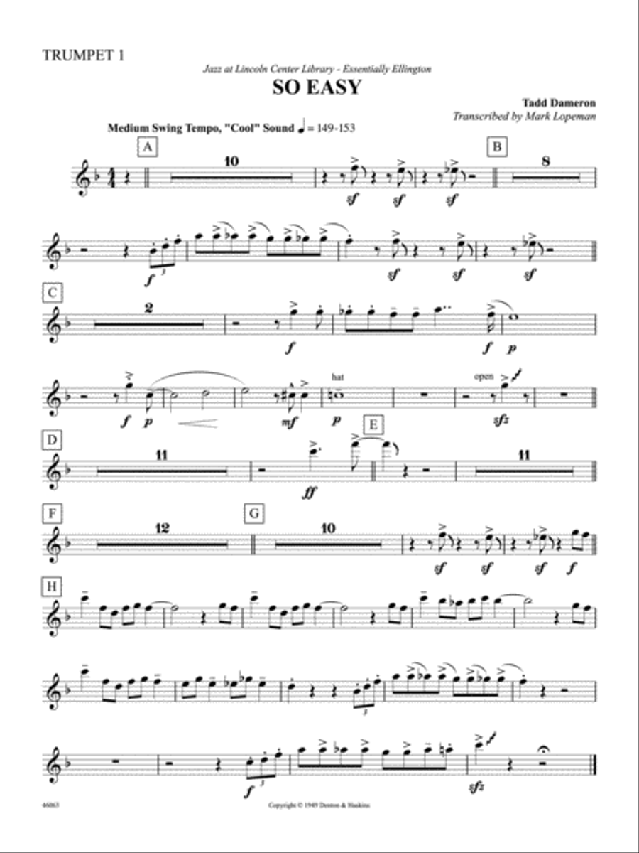 So Easy 1st B flat Trumpet Jazz Ensemble Digital Sheet Music