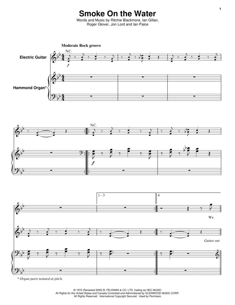 Smoke On The Water Piano scores gallery preview page 1