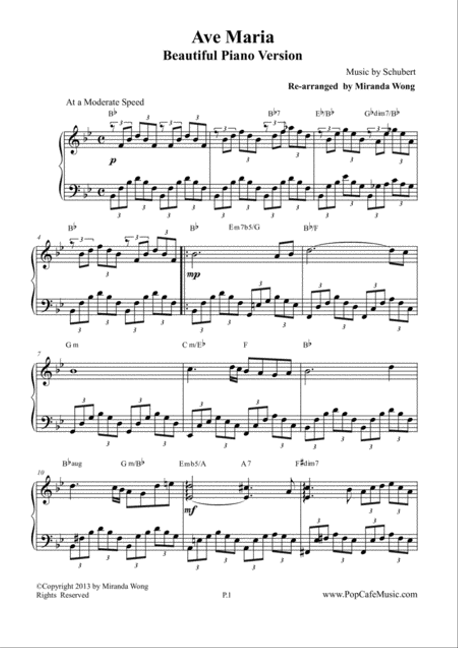 Ave Maria by Schubert - Romantic Piano Version 4-Part scores gallery preview page 2