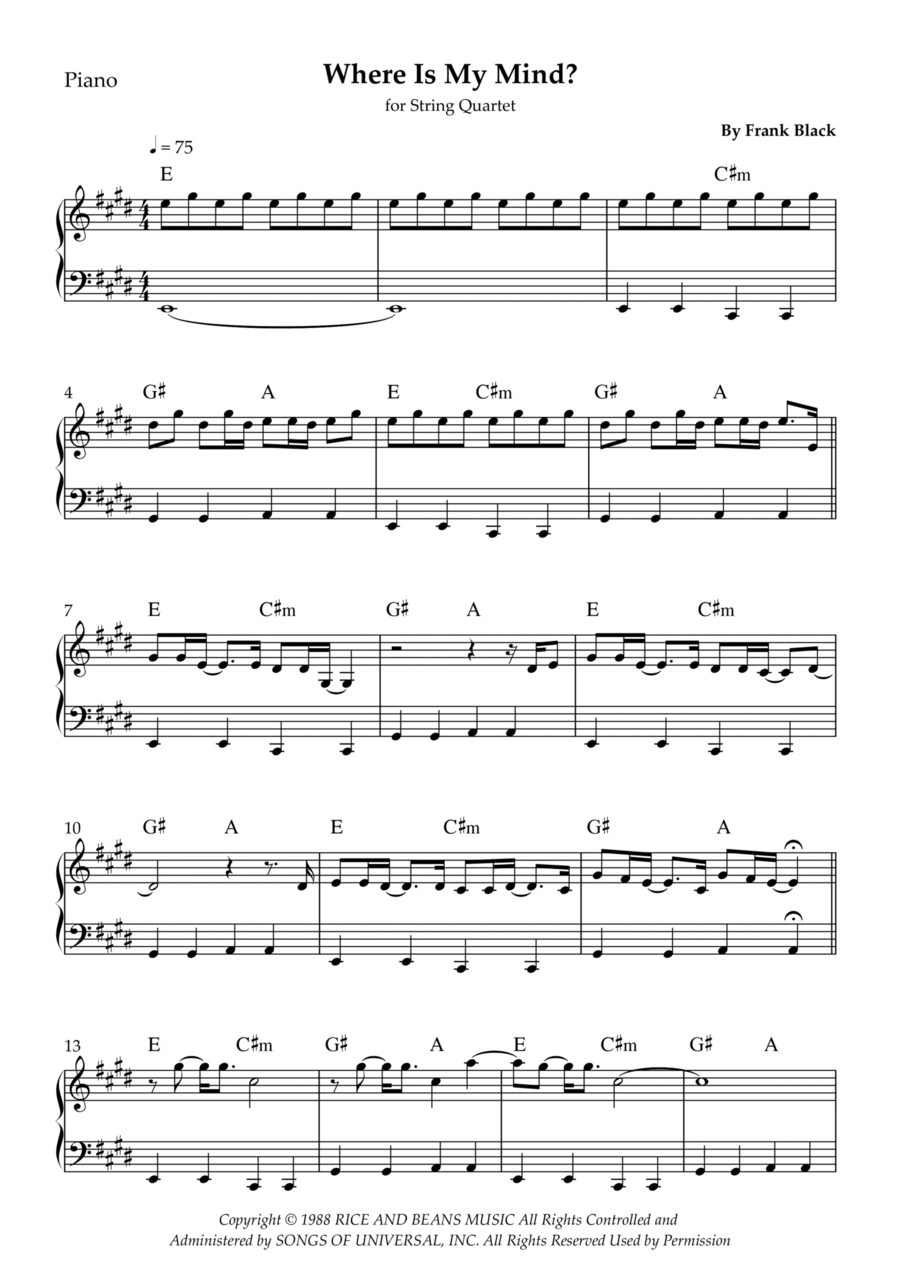 Where Is My Mind? Piano Solo scores gallery preview page 1