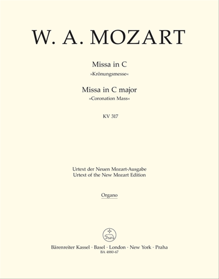Missa C major, KV 317 'Coronation Mass' by Wolfgang Amadeus Mozart Organ - Sheet Music